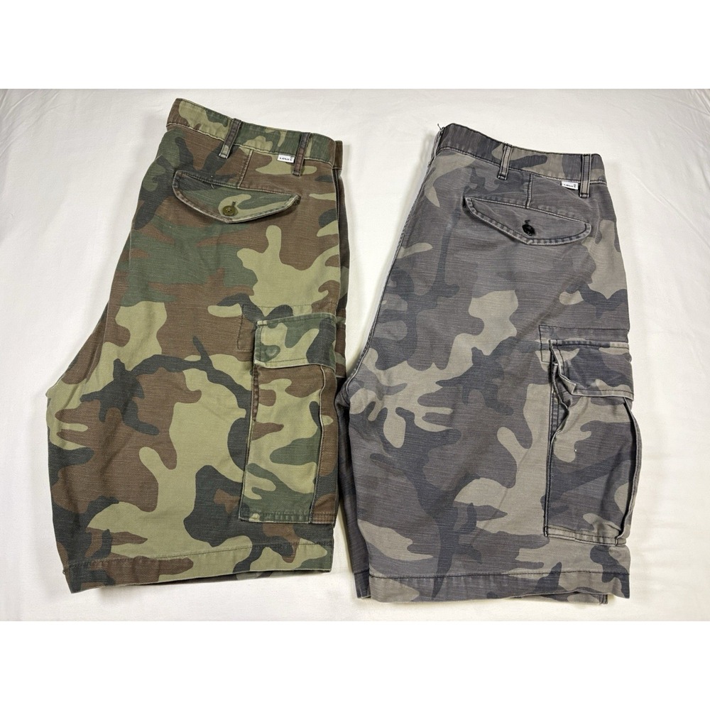 Lot of 2 Levis Mens W36 Carrier Cargo Shorts Camo Green & Gray Camouflage 36